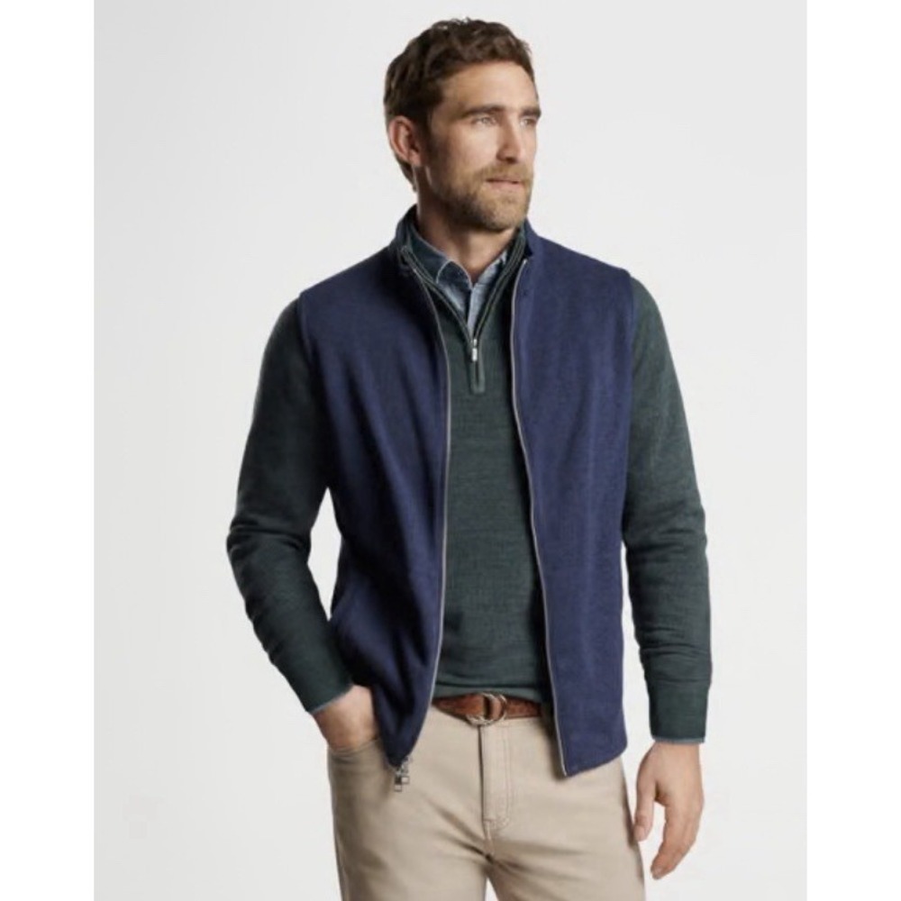 Peter Millar Navy Blue Crown Sweater Fleece Vest Men's Sz L Full-Zip MSRP $155